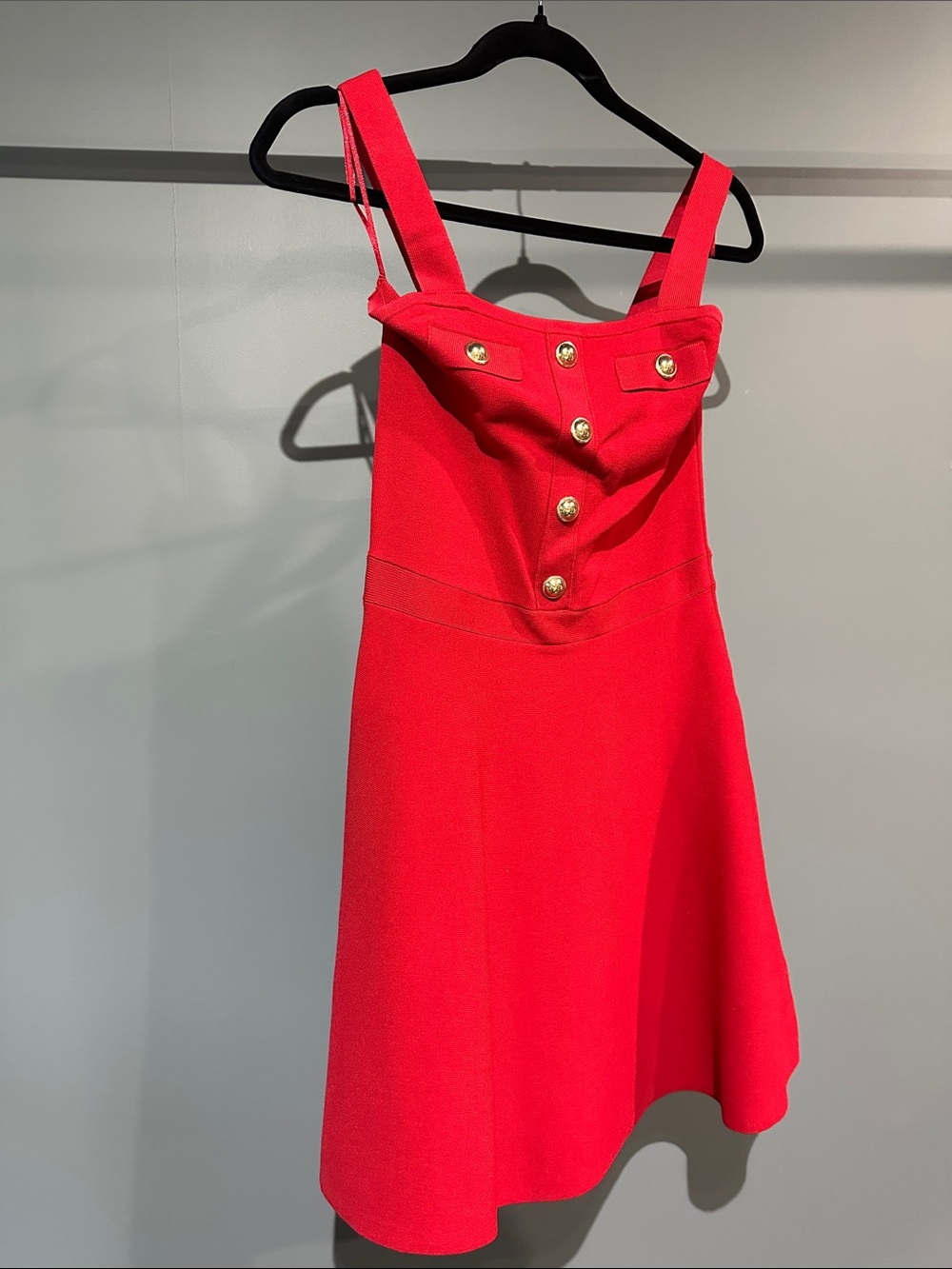 Michael Kors Bright Red A-Line Dress with Gold Buttons
